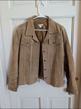 Christopher & Banks Tan Genuine Suede Button-Front Jacket